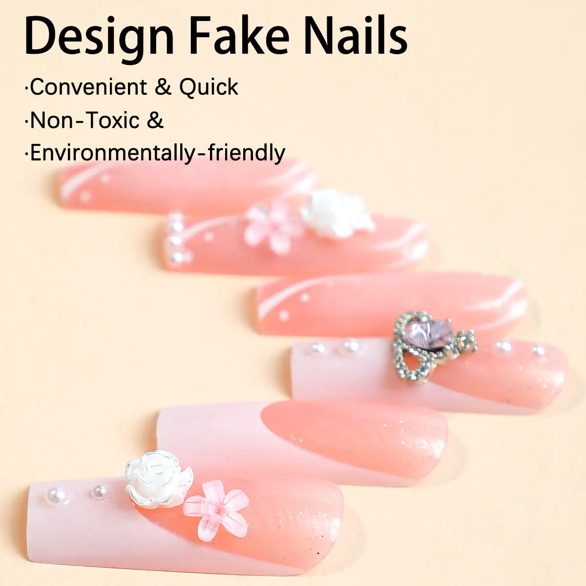 Ethereal Elegance: French Marble Butterfly &amp; Pearl Press-On Nails (24pc Set)