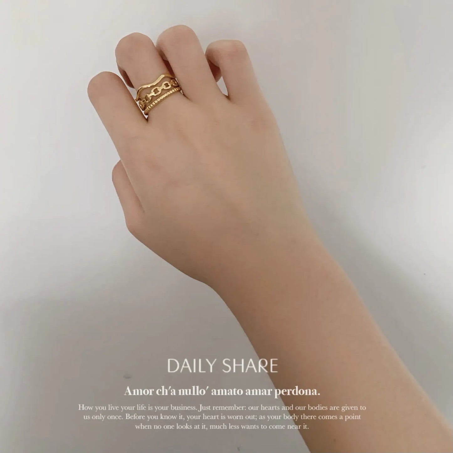 18K Gold Plated Three-Layer Wave Beads Titanium Ring